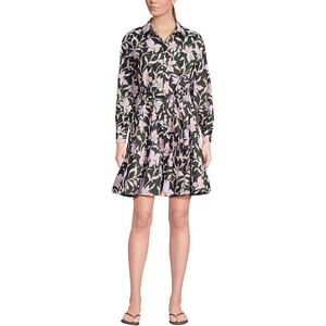 image:imageLands End Womens Poplin Button Front Dress with GodetsForest Moss Tropic Floral