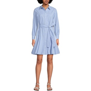 image:imageLands End Womens Poplin Button Front Dress with GodetsLight Sea BlueWhite Stripe