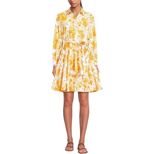 image:imageLands End Womens Poplin Button Front Dress with GodetsYellow Mosaic Floral
