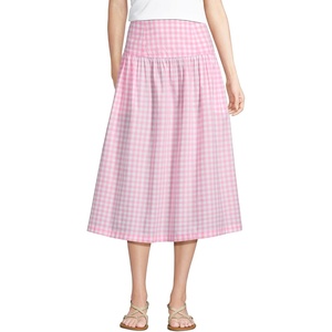 image:imageLands End Womens Poplin Drop Waist Midi SkirtSeaside Pink Gingham