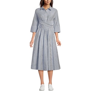 image:imageLands End Womens Poplin Midi Wrap Front DressMidnight Sky Pinstripe