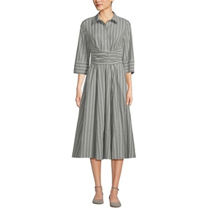 image:imageLands End Womens Poplin Midi Wrap Front DressRiver Stone Double Stripe