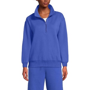 image:imageLands End Womens Serious Sweats Relaxed Quarter Zip Pullover SweatshirtBlue Breeze