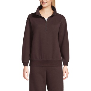 image:imageLands End Womens Serious Sweats Relaxed Quarter Zip Pullover SweatshirtRich Seal Brown