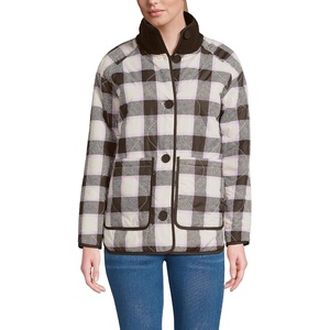 image:imageLands End Womens Sherpa Fleece Reversible Mixed Media Long JacketRich CoffeeBrown Check