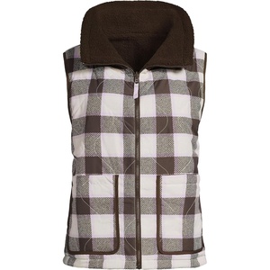 image:imageLands End Womens Sherpa Fleece Reversible Mixed Media VestRich CoffeeBrown Check