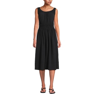 image:imageLands End Womens Sleeveless Poplin Smocked Midi DressBlack