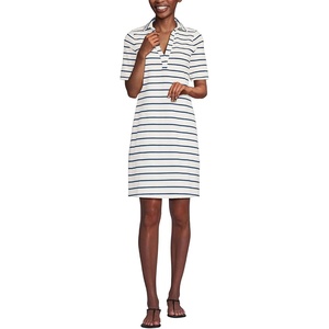 image:imageLands End Womens Starfish Elbow Sleeve Polo DressNavyIvory Feeder Stripe
