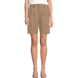image:imageLands End Womens Stretch Poly Rayon High Rise Pleated 10 ShortsRich Camel