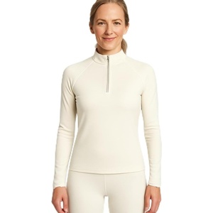 image:imageLands End Womens Thermaskin Baselayer 14 Zip Top  Long Sleeve Lightweight HeatGenerating Thermal ShirtIvory