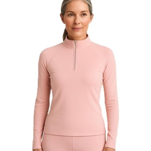 image:imageLands End Womens Thermaskin Baselayer 14 Zip Top  Long Sleeve Lightweight HeatGenerating Thermal ShirtSoft Mineral Blush