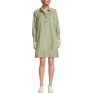 image:imageLands End Womens Wide Wale Cord Popover Long Sleeve Shirt DressHawthorne Green