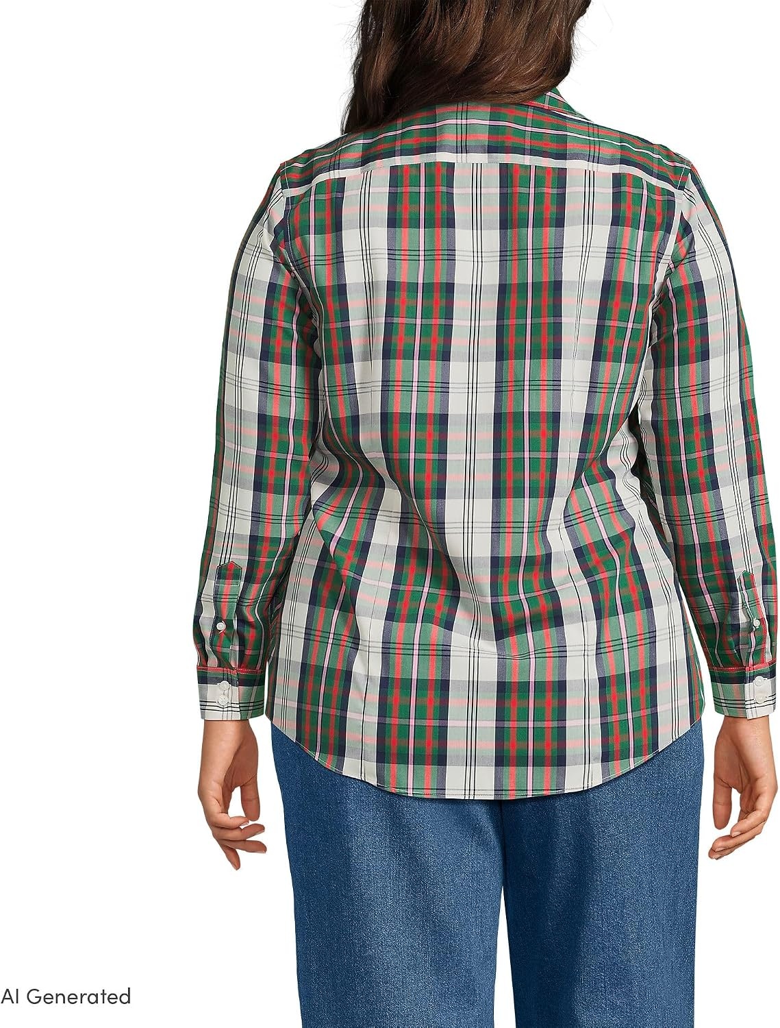 image:imageLands End Womens Pinwale Cord Long Sleeve ShirtIvorRed Multi Color Plaid