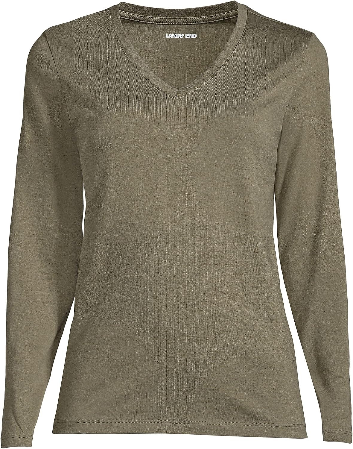 image:imageLands End Womens Supima Long Sleeve VNeck Tee  AmericanGrown Supima Cotton Relaxed Fit Straight Hem Tagless Layering Petite and Plus SizesForest Moss