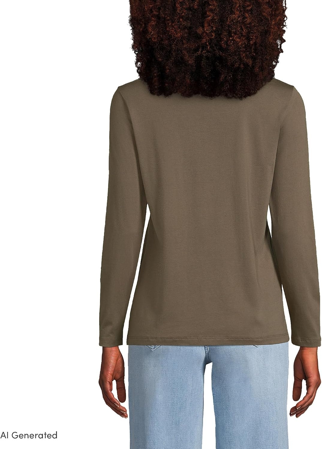 image:imageLands End Womens Supima Long Sleeve VNeck Tee  AmericanGrown Supima Cotton Relaxed Fit Straight Hem Tagless Layering Petite and Plus SizesForest Moss