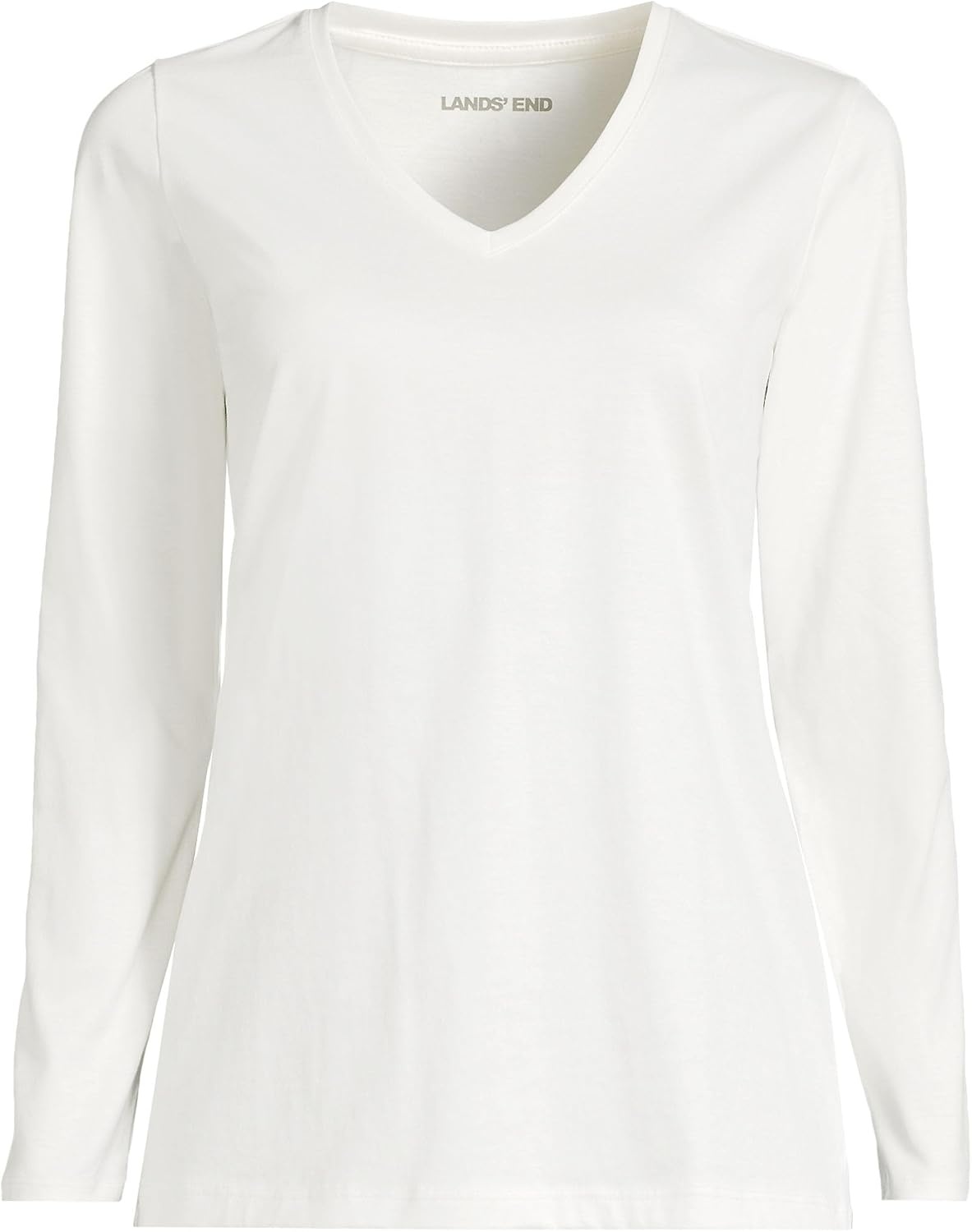 image:imageLands End Womens Supima Long Sleeve VNeck Tee  AmericanGrown Supima Cotton Relaxed Fit Straight Hem Tagless Layering Petite and Plus SizesIvory