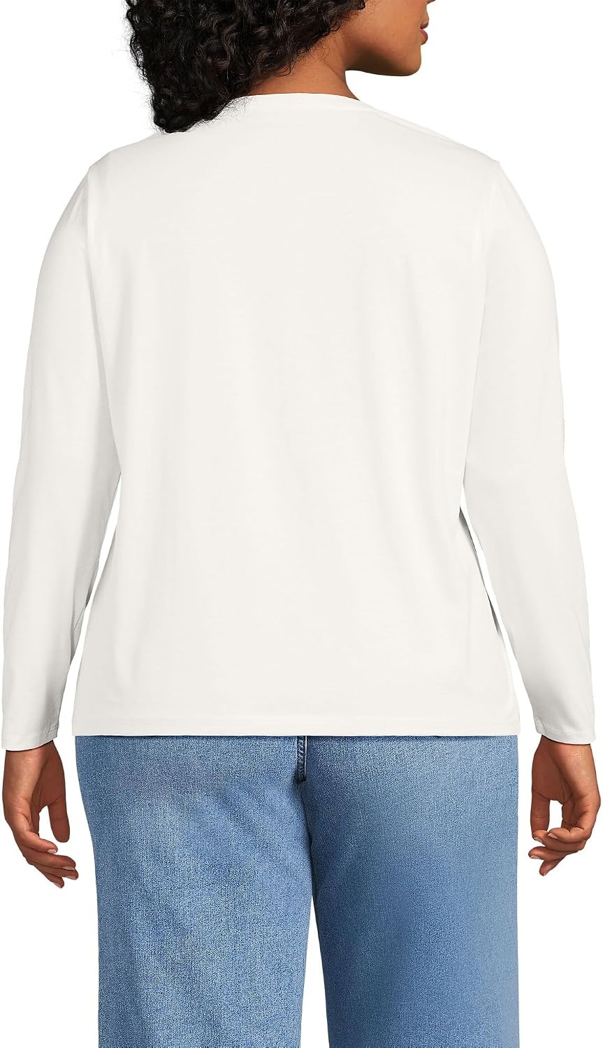 image:imageLands End Womens Supima Long Sleeve VNeck Tee  AmericanGrown Supima Cotton Relaxed Fit Straight Hem Tagless Layering Petite and Plus SizesIvory