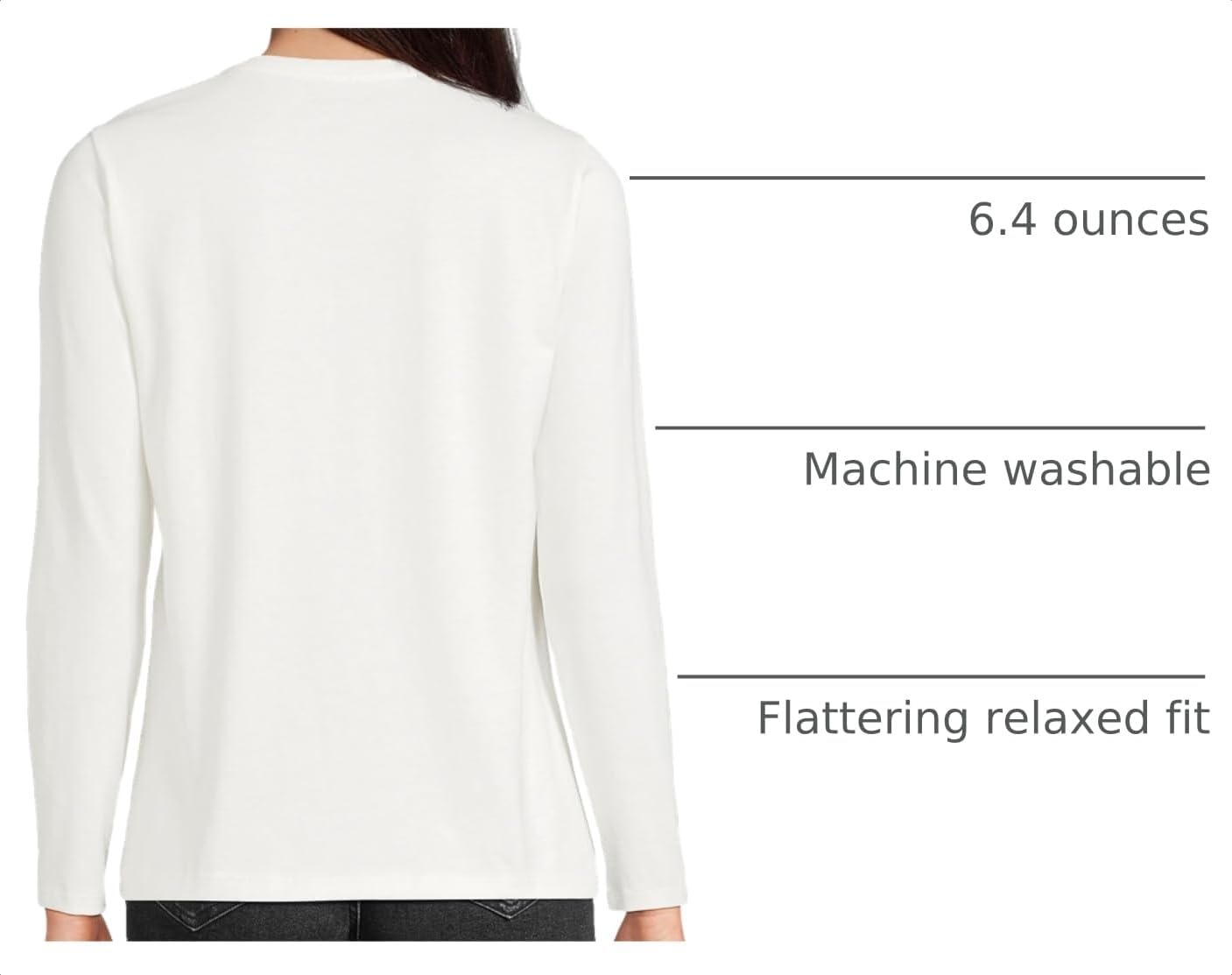 image:imageLands End Womens Supima Long Sleeve VNeck Tee  AmericanGrown Supima Cotton Relaxed Fit Straight Hem Tagless Layering Petite and Plus SizesIvory