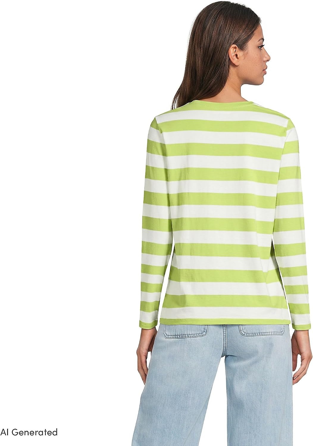 image:imageLands End Womens Supima Long Sleeve VNeck Tee  AmericanGrown Supima Cotton Relaxed Fit Straight Hem Tagless Layering Petite and Plus SizesIvoryApple Green Bold Stripe