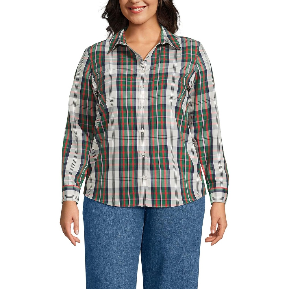 image:imageLands End Womens Pinwale Cord Long Sleeve ShirtIvorRed Multi Color Plaid
