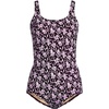 image:imageLands End Womens Chlorine Resistant Soft Cup Tugless Sporty One Piece Swimsuit  UPF 50 Chlorine Resistant Soft Cup Bra Scoop Neck Lap Swimming Water Aerobics Plus and Long SizesTropic Floral DitsyDark Wine