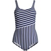 image:imageLands End Womens Chlorine Resistant Soft Cup Tugless Sporty One Piece Swimsuit  UPF 50 Chlorine Resistant Soft Cup Bra Scoop Neck Lap Swimming Water Aerobics Plus and Long SizesDeep SeaWhite Media Stripe
