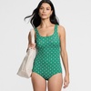 image:imageLands End Womens Chlorine Resistant Soft Cup Tugless Sporty One Piece Swimsuit  UPF 50 Chlorine Resistant Soft Cup Bra Scoop Neck Lap Swimming Water Aerobics Plus and Long SizesGreenNavy Geo Floral