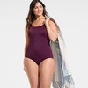 image:imageLands End Womens Chlorine Resistant Soft Cup Tugless Sporty One Piece Swimsuit  UPF 50 Chlorine Resistant Soft Cup Bra Scoop Neck Lap Swimming Water Aerobics Plus and Long SizesDark Wine
