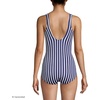 image:imageLands End Womens Chlorine Resistant Soft Cup Tugless Sporty One Piece Swimsuit  UPF 50 Chlorine Resistant Soft Cup Bra Scoop Neck Lap Swimming Water Aerobics Plus and Long SizesDeep SeaWhite Media Stripe