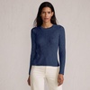 image:imageLands End Womens Cotton Blend Marl Ribbed Crew Neck SweaterDeep Sea Navy