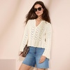 image:imageLands End Womens Cotton Boucle Pointelle Notch Neck SweaterFresh Ivory