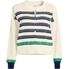 image:imageLands End Womens Cropped Fine Gauge Crew Neck Cardigan SweaterFresh IvoryNavy Founders