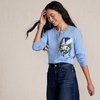 image:imageLands End Womens Cropped Fine Gauge Crew Neck Cardigan SweaterGreetingsBlue