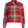 image:imageLands End Womens Cropped Flannel ShirtCompass RedEmerald Plaid