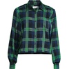 image:imageLands End Womens Cropped Flannel ShirtRich CloverNavy Plaid