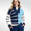 image:imageLands End Womens Drifter Cotton Quarter Zip Pullover SweaterDeep SeaFresh Ivory Stripe