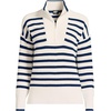 image:imageLands End Womens Drifter Cotton Quarter Zip Pullover SweaterIvoryNavy Stripe