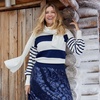 image:imageLands End Womens Drifter Jersey Crewneck SweaterNavyFresh Ivory Wide Stripe