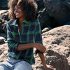 image:imageLands End Womens Flannel Boyfriend Fit Long Sleeve ShirtRich CloverNavy Plaid