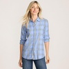 image:imageLands End Womens Flannel Boyfriend Fit Long Sleeve ShirtSea Spray Blue Plaid