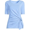 image:imageLands End Womens Lightweight Jersey Tie Front TopClear Blue Sky Thin Stripe