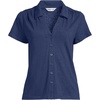image:imageLands End Womens Linen Blend Short Sleeve Button Front Polo TopDeep Sea Navy