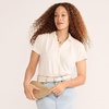 image:imageLands End Womens Linen Blend Short Sleeve Button Front Polo TopIvory