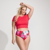 image:imageLands End Womens Ribbed Smoothing High Waisted Bikini BottomsCoral Rose Lilies