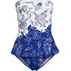 image:imageLands End Womens Ruffle Bandeau SwimsuitWhiteCobalt Floral Placement