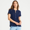 image:imageLands End Womens Short Sleeve Lightweight Jersey Button Pintuck TopDeep Sea Navy Pin Dot