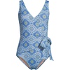 image:imageLands End Womens Side Tie Wrap SwimsuitLake BlueEgret Geo Floral
