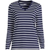 image:imageLands End Womens Supima Long Sleeve VNeck TeeDeep Sea Navy Breton Stripe