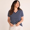 image:imageLands End Womens Supima VNeck TShirtDeep Sea Navy Breton Stripe