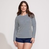 image:imageLands End Womens UPF 50 Rash Guard  Long Sleeve Chlorine Resistant Crew Neck MoistureWicking Beach Paddleboarding Petite and Plus SizesDeep Sea Navy Mini Stripe